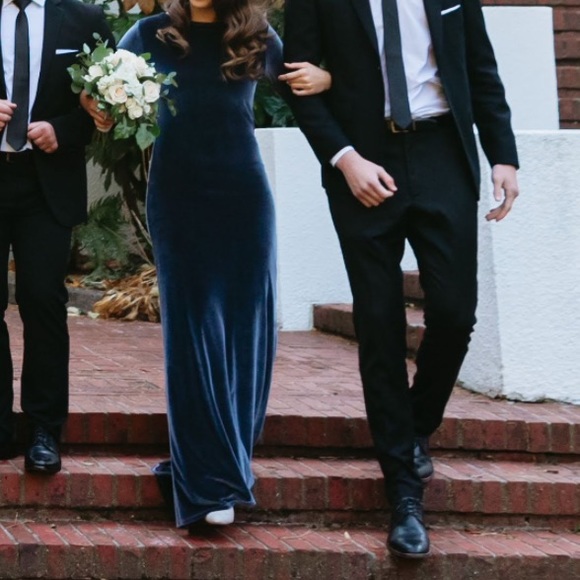 Velvet blue/gray dress - Picture 4 of 6